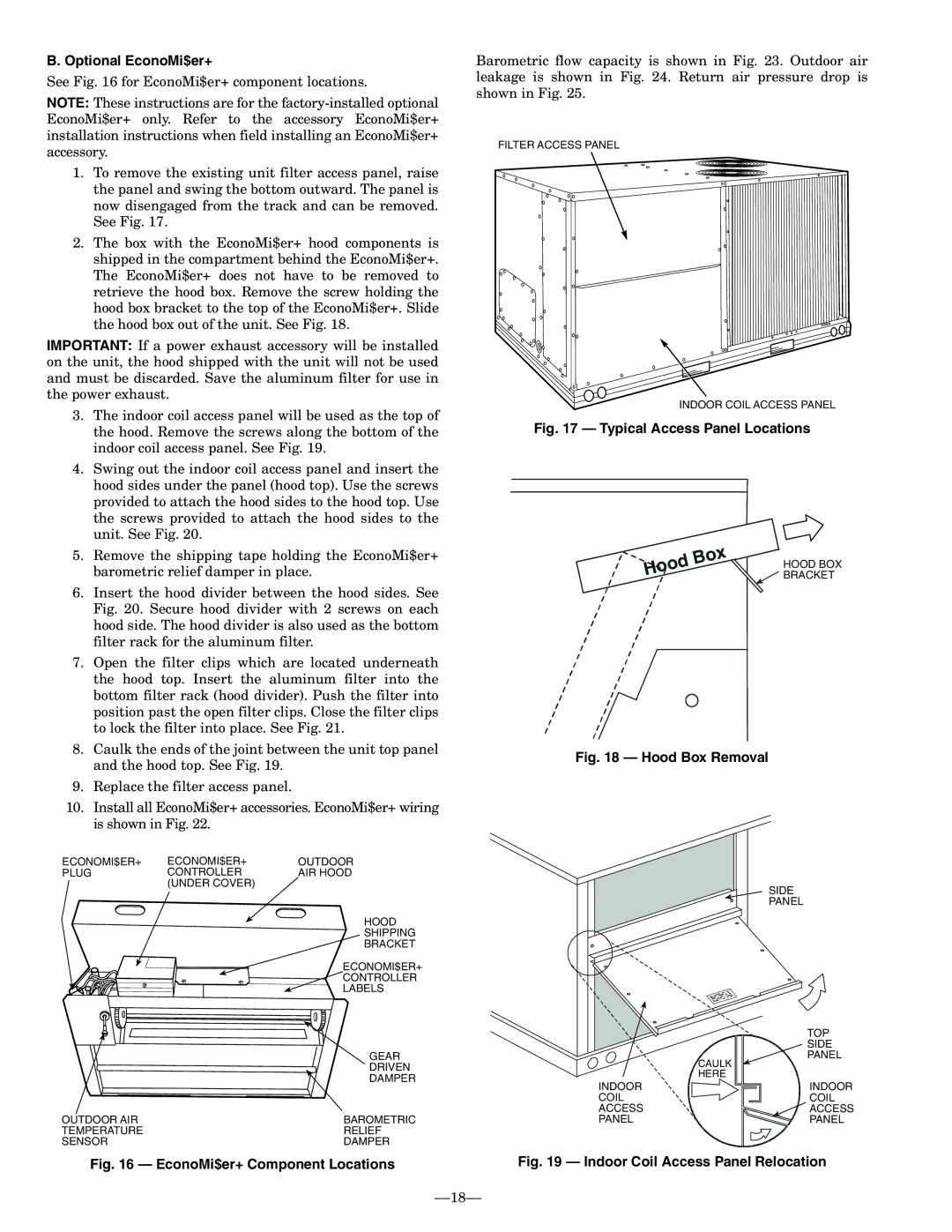 Bryant 580F installation instructions Optional EconoMi$er+, Hood BOX, Bracket 