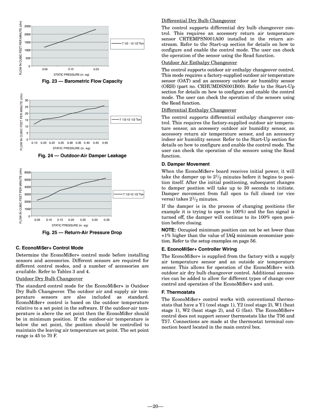 Bryant 580F installation instructions Damper Movement, EconoMi$er+ Controller Wiring, Thermostats 