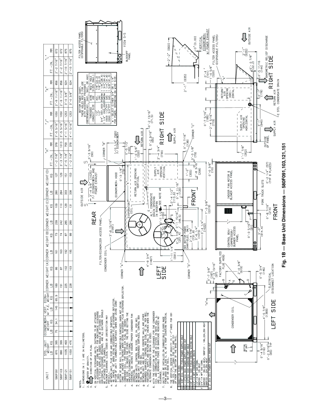 Bryant installation instructions Base Unit Dimensions 580F091,103,121,151 