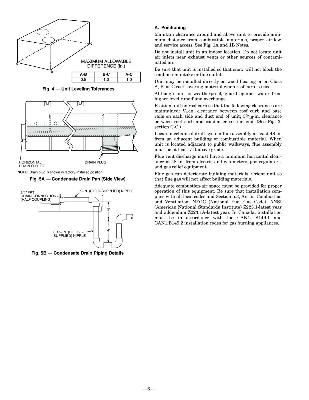 Bryant 580F installation instructions Unit Leveling Tolerances 