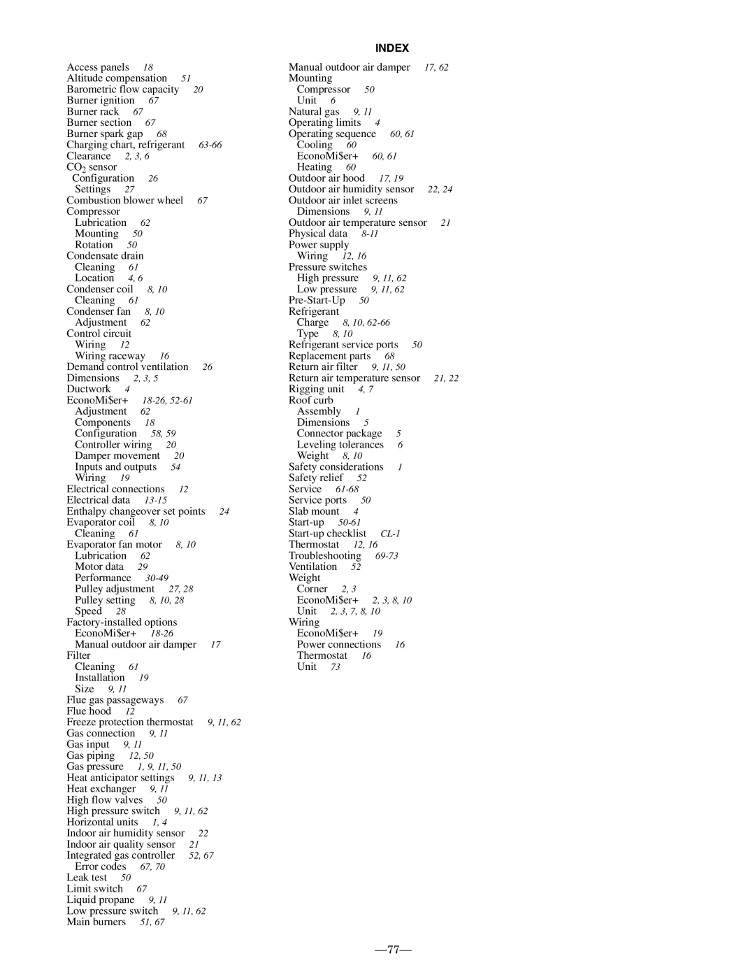 Bryant 580F installation instructions Index 