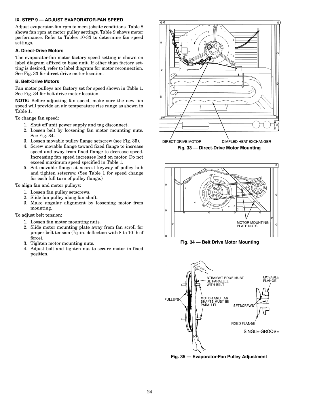 Bryant 580F installation instructions IX. Adjust EVAPORATOR-FAN Speed, Direct-Drive Motors, Belt-Drive Motors 