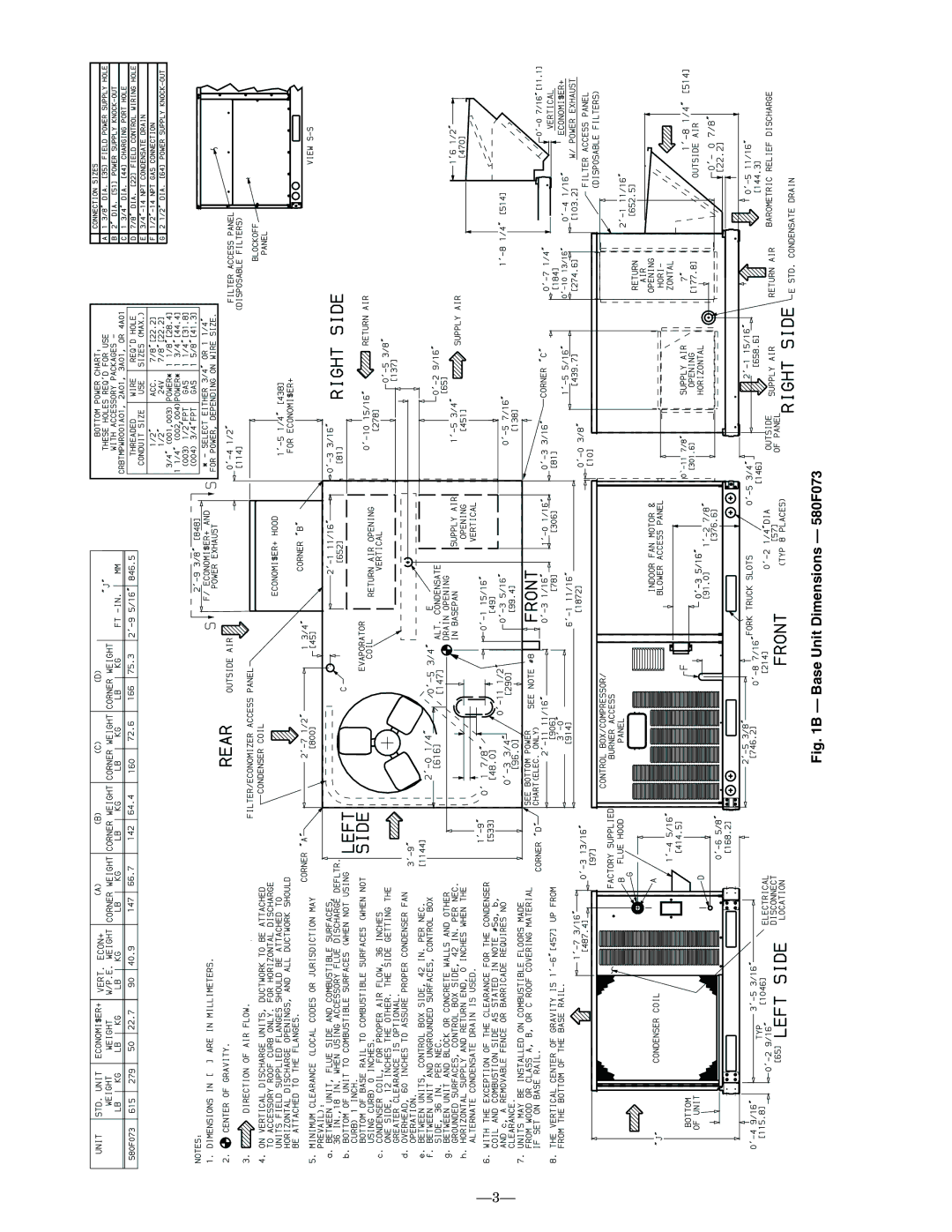 Bryant installation instructions Base Unit Dimensions 580F073 