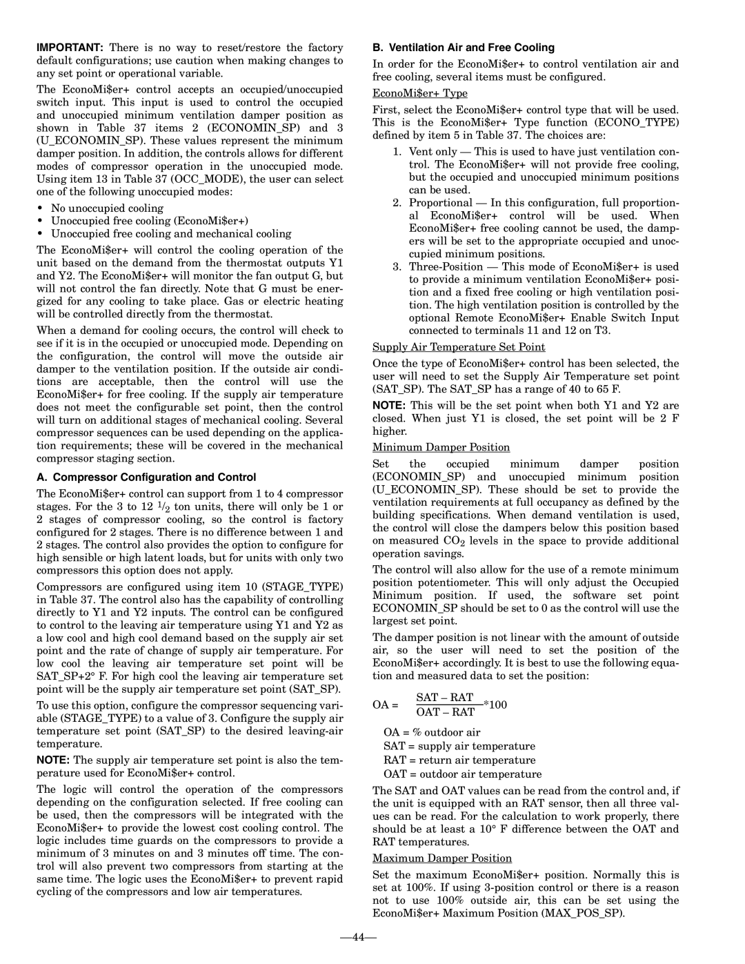 Bryant 580F installation instructions Compressor Configuration and Control, Ventilation Air and Free Cooling 