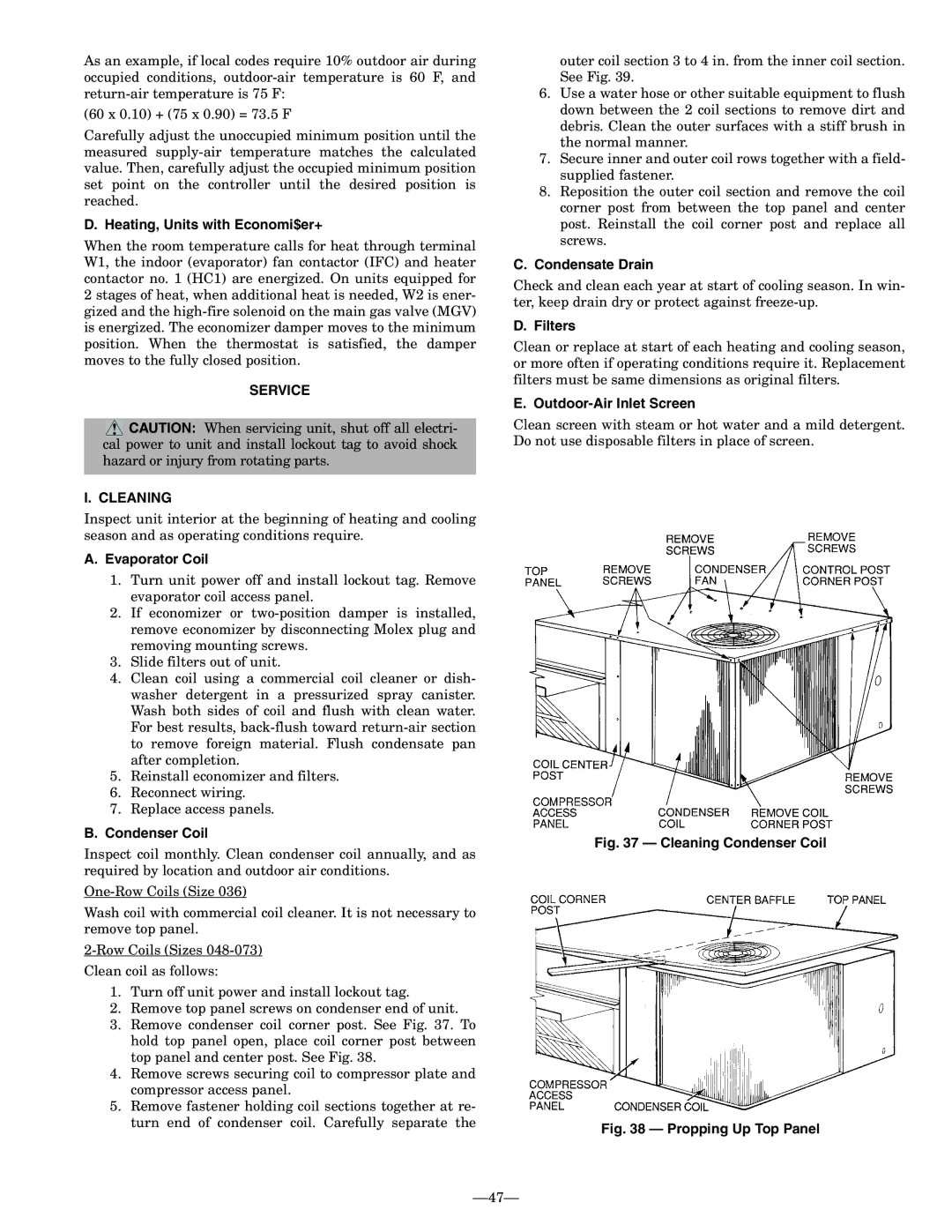 Bryant 580F installation instructions Service Cleaning 