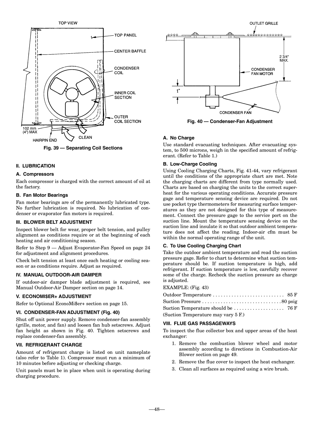 Bryant 580F II. Lubrication, III. Blower Belt Adjustment, IV. Manual OUTDOOR-AIR Damper, ECONOMI$ER+ Adjustment 