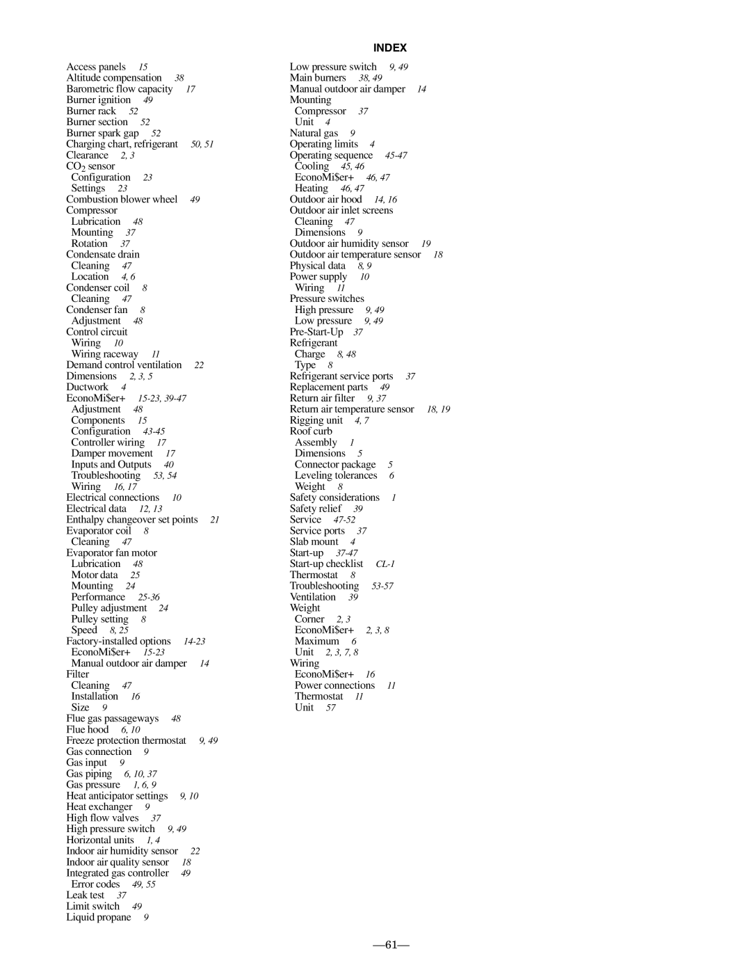 Bryant 580F installation instructions Index 