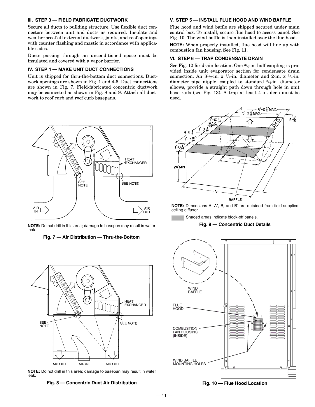 Bryant 580F III. Field Fabricate Ductwork, IV. Make Unit Duct Connections, Install Flue Hood and Wind Baffle 