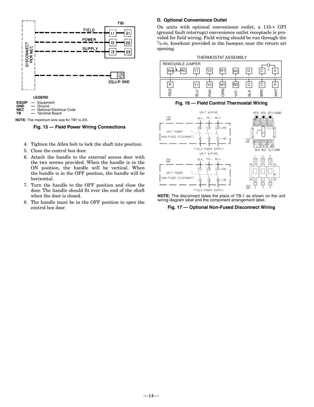 Bryant 580F operation manual Field Power Wiring Connections, Optional Convenience Outlet 