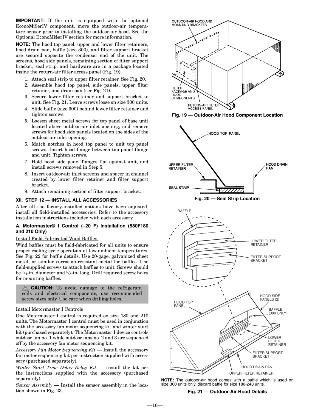 Bryant 580F operation manual XII. Install ALL Accessories, Outdoor-Air Hood Component Location 