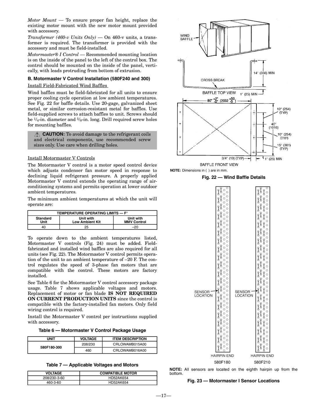 Bryant Motormaster V Control Installation 580F240, Motormaster V Control Package Usage, Applicable Voltages and Motors 