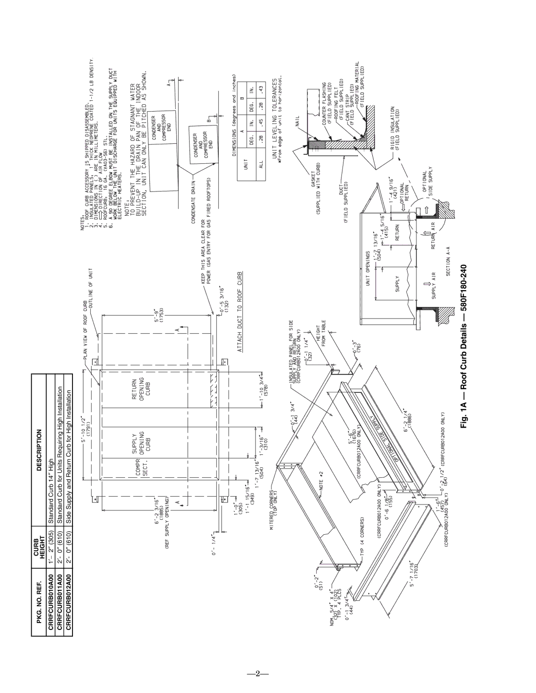 Bryant operation manual Roof Curb Details 580F180-240 