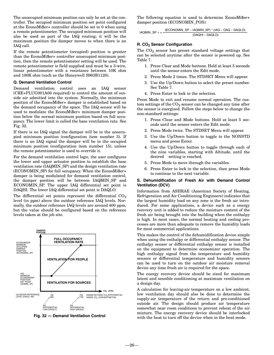 Bryant 580F installation instructions 26, Q. Demand Ventilation Control, R. CO2 Sensor Configuration 