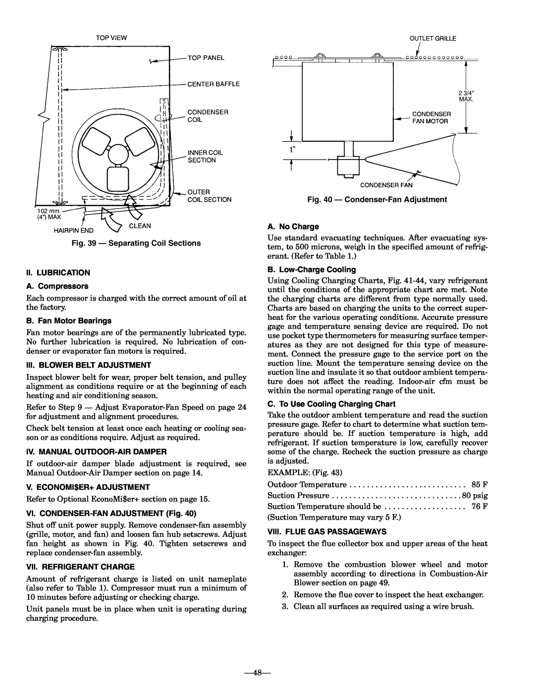 Bryant 580F Separating Coil Sections, II. LUBRICATION A. Compressors, B. Fan Motor Bearings, Iii. Blower Belt Adjustment 