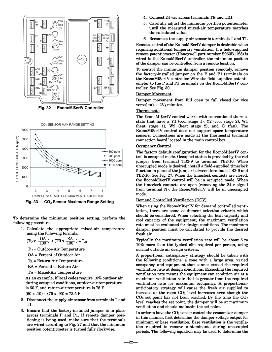 Bryant 580F operation manual EconoMi$erIV Controller, CO2 Sensor Maximum Range Setting 