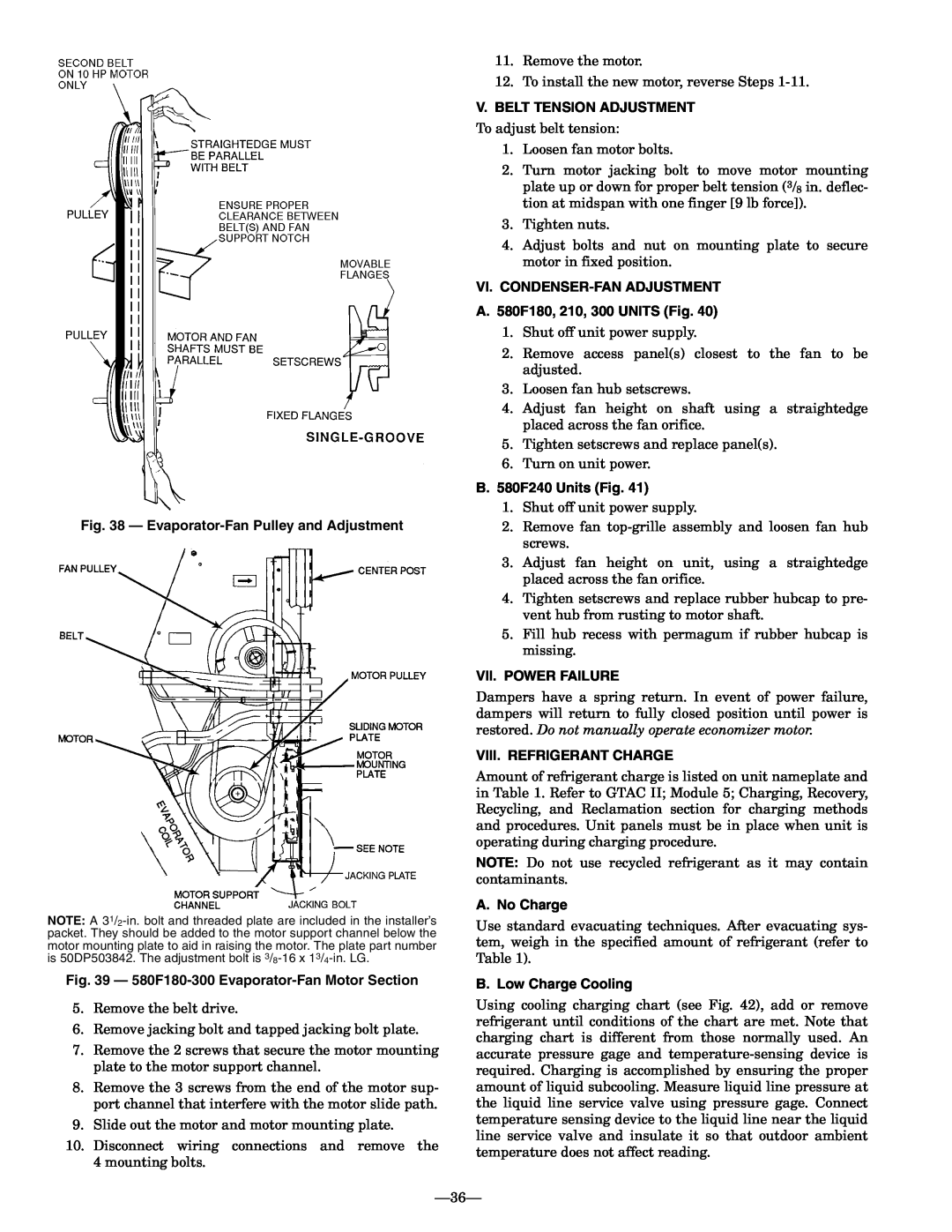 Bryant Evaporator-FanPulley and Adjustment, 580F180-300 Evaporator-FanMotor Section, V. Belt Tension Adjustment 