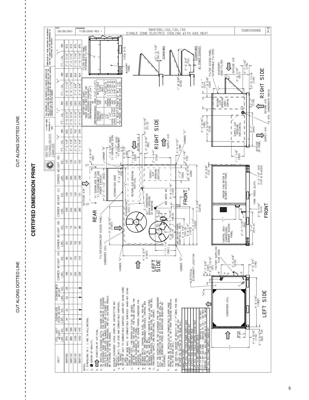 Bryant 580F036-150 warranty Certified Dimension Print 