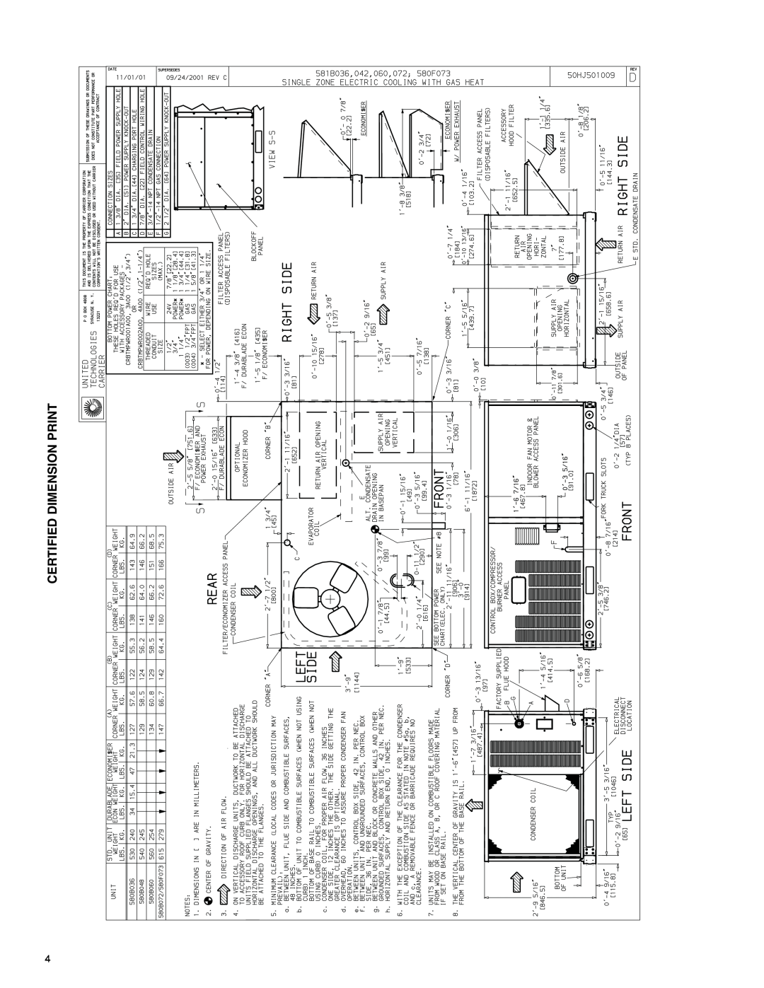 Bryant 580F036-150 warranty Certified Dimension Print 