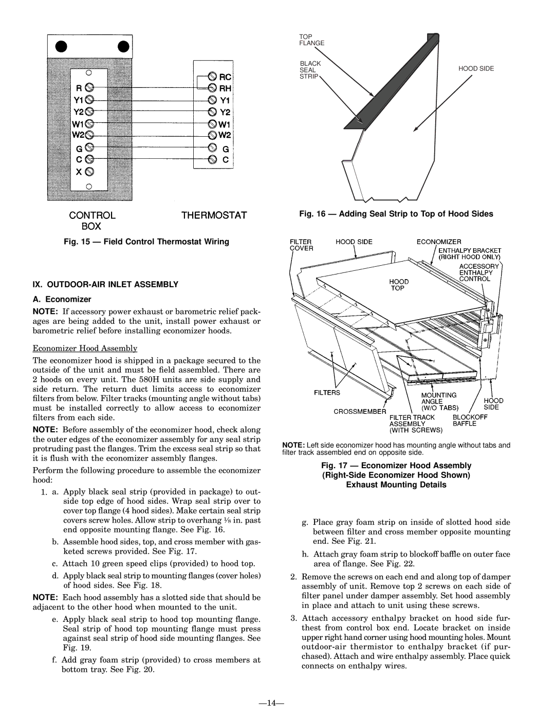 Bryant 580G manual IX. OUTDOOR-AIR Inlet Assembly, Economizer 