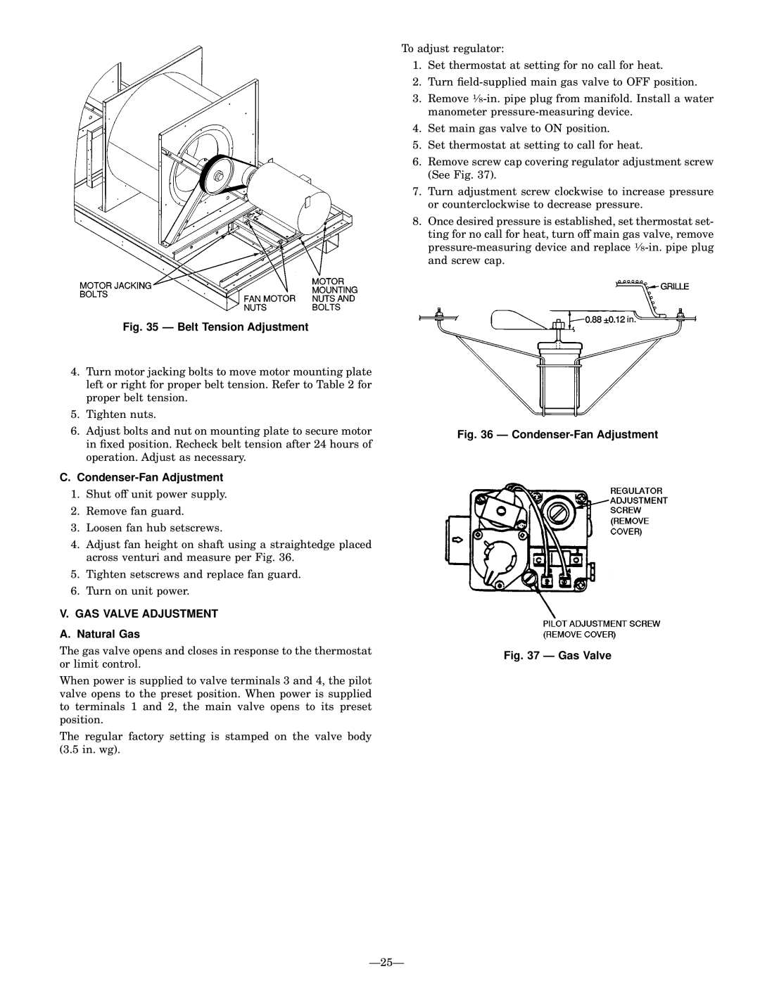 Bryant 580G manual Condenser-Fan Adjustment, GAS Valve Adjustment, Natural Gas 