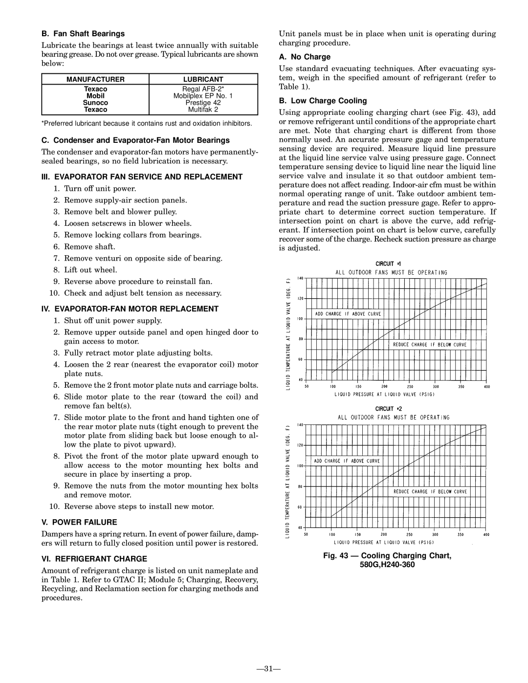 Bryant 580G manual III. Evaporator FAN Service and Replacement, IV. EVAPORATOR-FAN Motor Replacement, Power Failure 