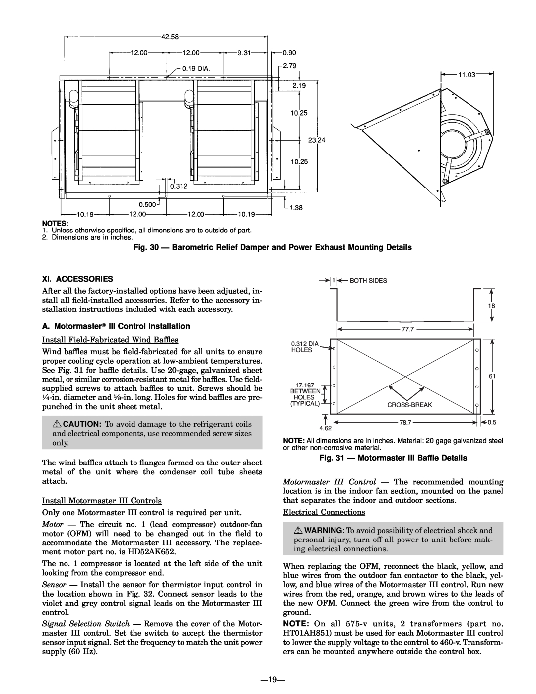 Bryant 580G manual Xi. Accessories, A. Motormaster III Control Installation, Ð Motormaster III Baffle Details 