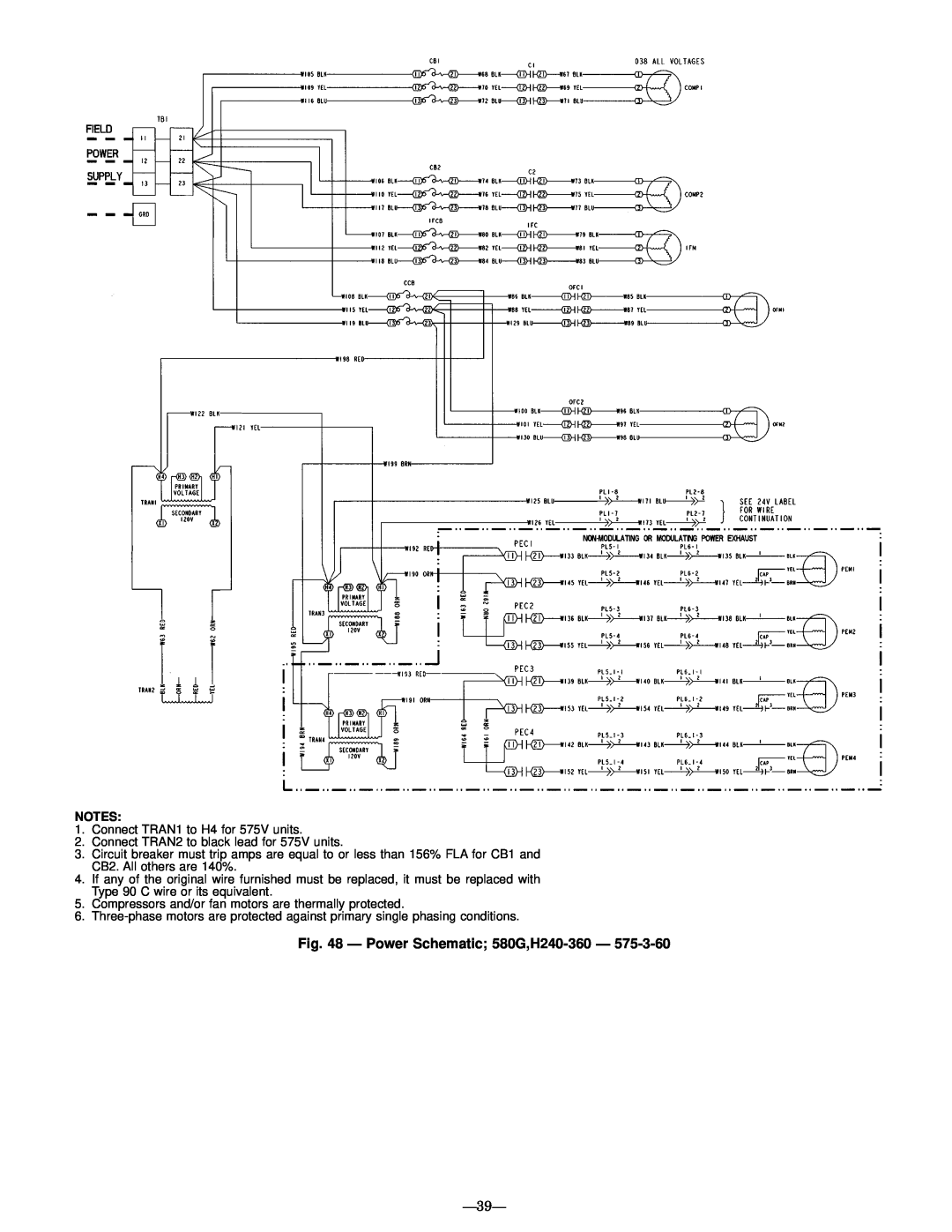 Bryant manual Ð Power Schematic 580G,H240-360Ð, Ð39Ð 
