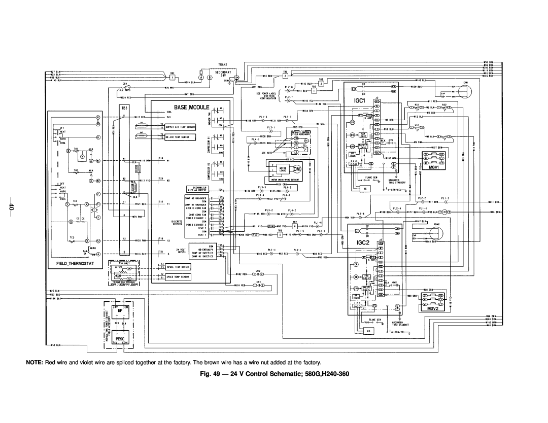 Bryant manual Ð 24 V Control Schematic 580G,H240-360, Ð40Ð 