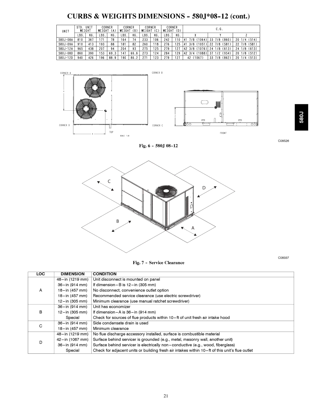 Bryant manual Curbs & Weights Dimensions 580J*08-12 