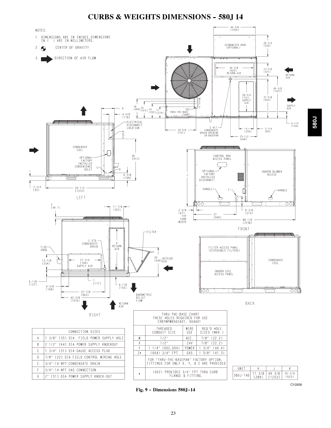 Bryant manual Curbs & Weights Dimensions 580J, Dimensions 580J-14 