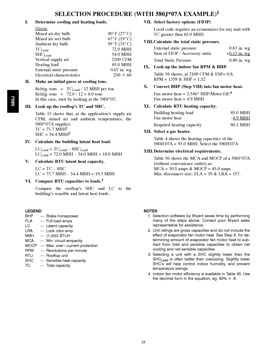 Bryant manual Selection Procedure with 580J*07A EXAMPLE1 