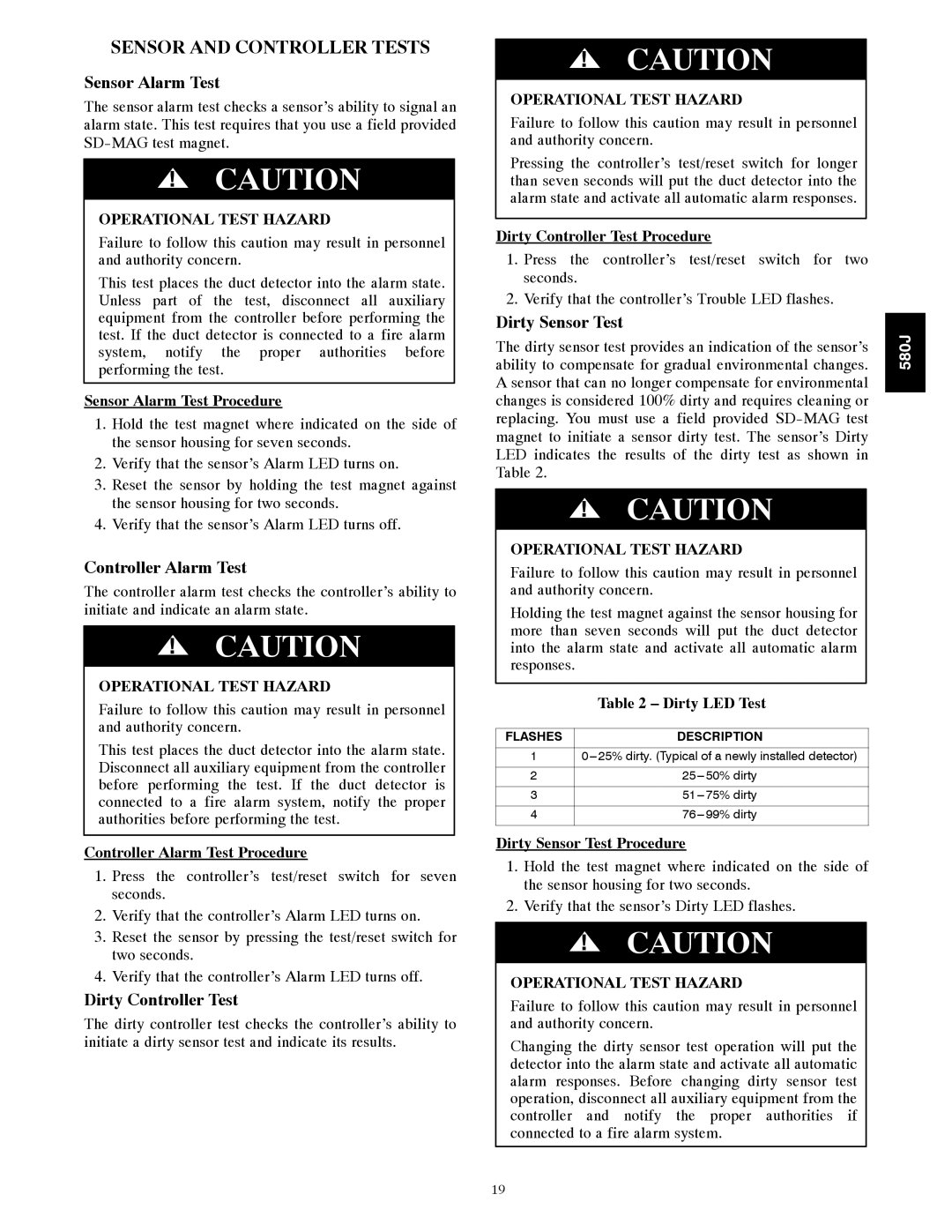 Bryant 580J*04--12 appendix Sensor and Controller Tests, Sensor Alarm Test, Controller Alarm Test, Dirty Controller Test 