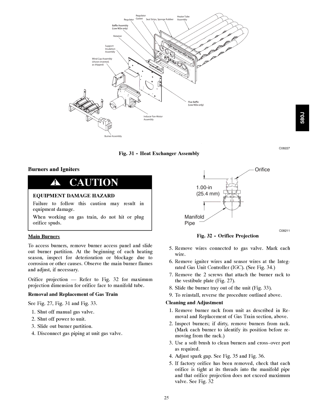 Bryant 580J*04--12 Burners and Igniters, Equipment Damage Hazard, Main Burners, Removal and Replacement of Gas Train 