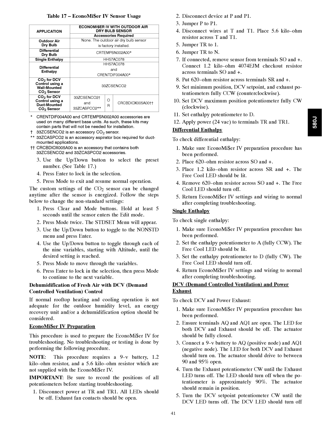 Bryant 580J*04--12 appendix EconoMi$er IV Sensor Usage, EconoMi$er IV Preparation, Differential Enthalpy, Single Enthalpy 