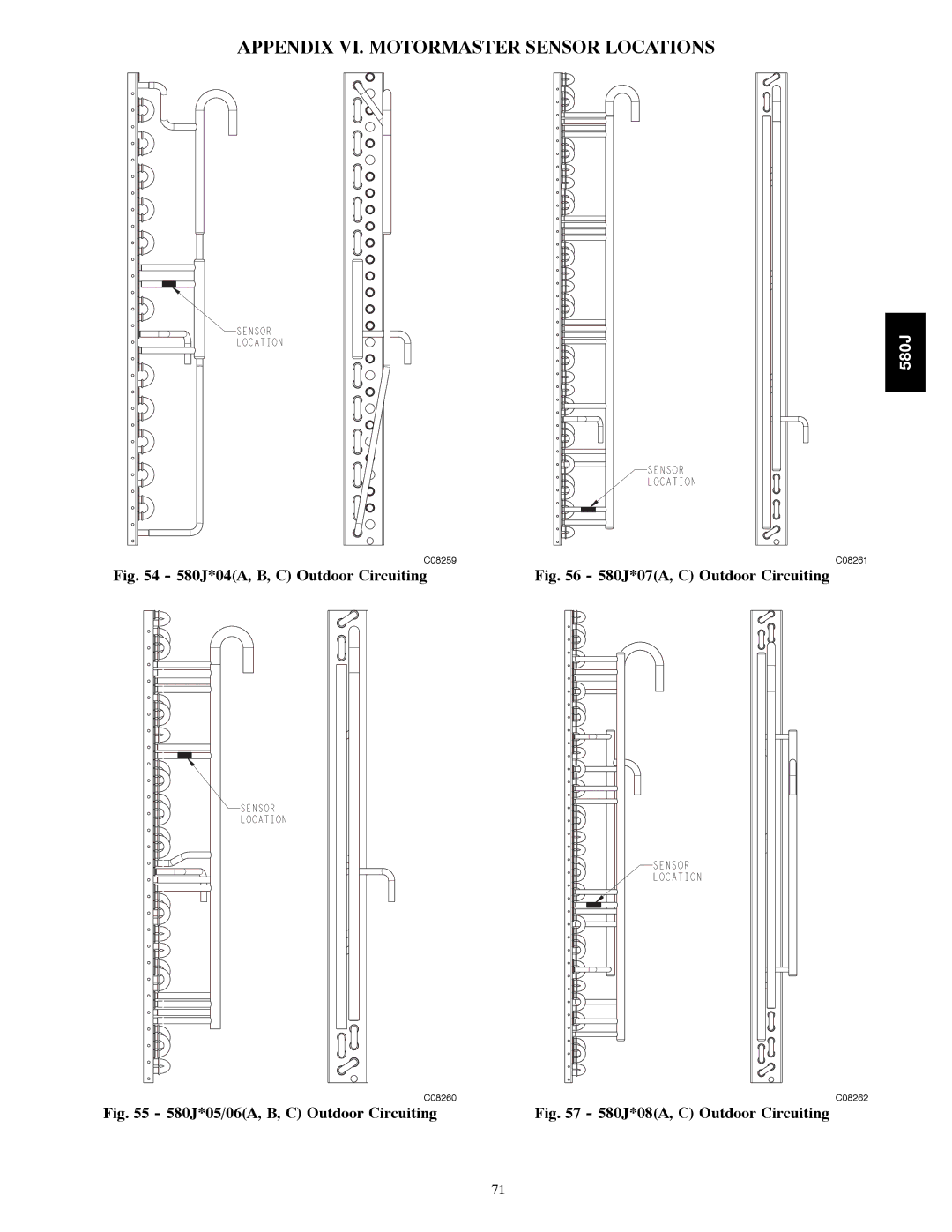 Bryant 580J*04--12 appendix Appendix VI. Motormaster Sensor Locations, 580J*04A, B, C Outdoor Circuiting 