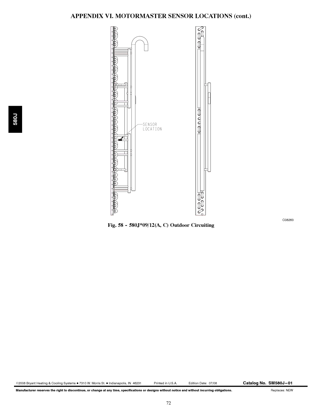 Bryant 580J*04--12 appendix 580J*09/12A, C Outdoor Circuiting, Catalog No. SM580J---01 