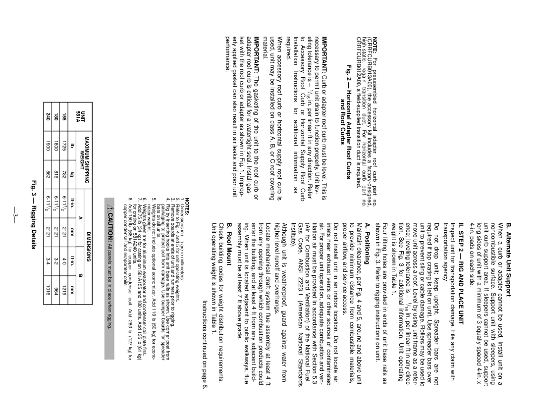 Bryant 581A operation manual Alternate Unit Support, II. RIG and Place Unit, Positioning, Roof Mount 