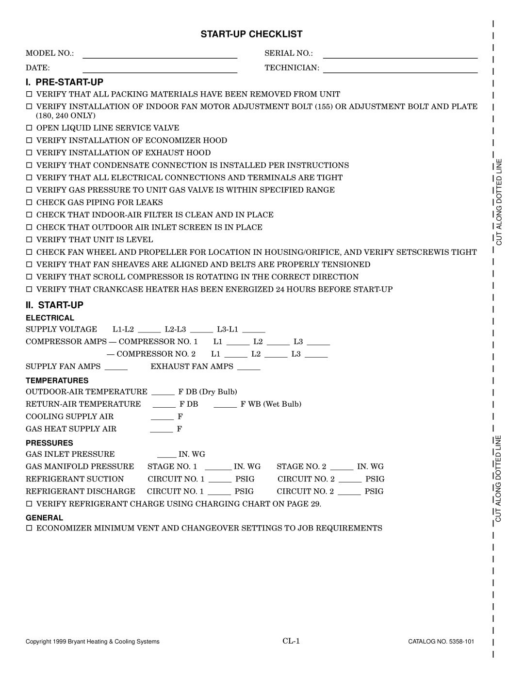 Bryant 581A operation manual Electrical, Temperatures, Pressures, General 