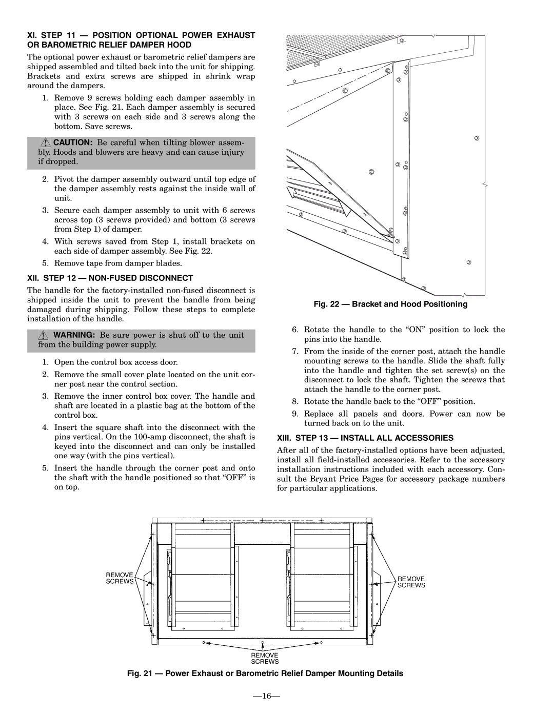 Bryant 581A operation manual XII. NON-FUSED Disconnect, XIII. Install ALL Accessories 