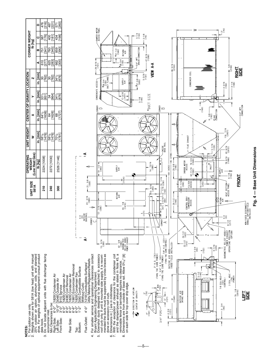 Bryant 581A operation manual Base Unit Dimensions 