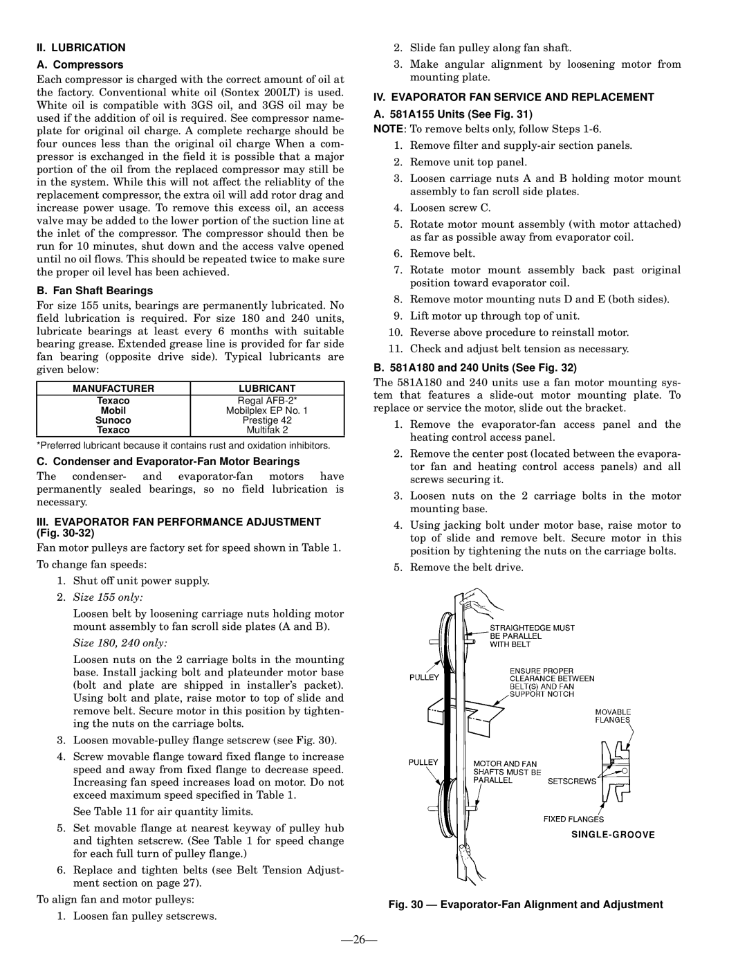 Bryant 581A II. LUBRICATION A. Compressors, B. Fan Shaft Bearings, C. Condenser and Evaporator-FanMotor Bearings 