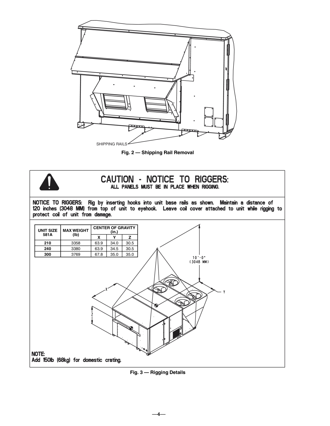 Bryant 581A operation manual Shipping Rail Removal, Rigging Details, Shipping Rails 
