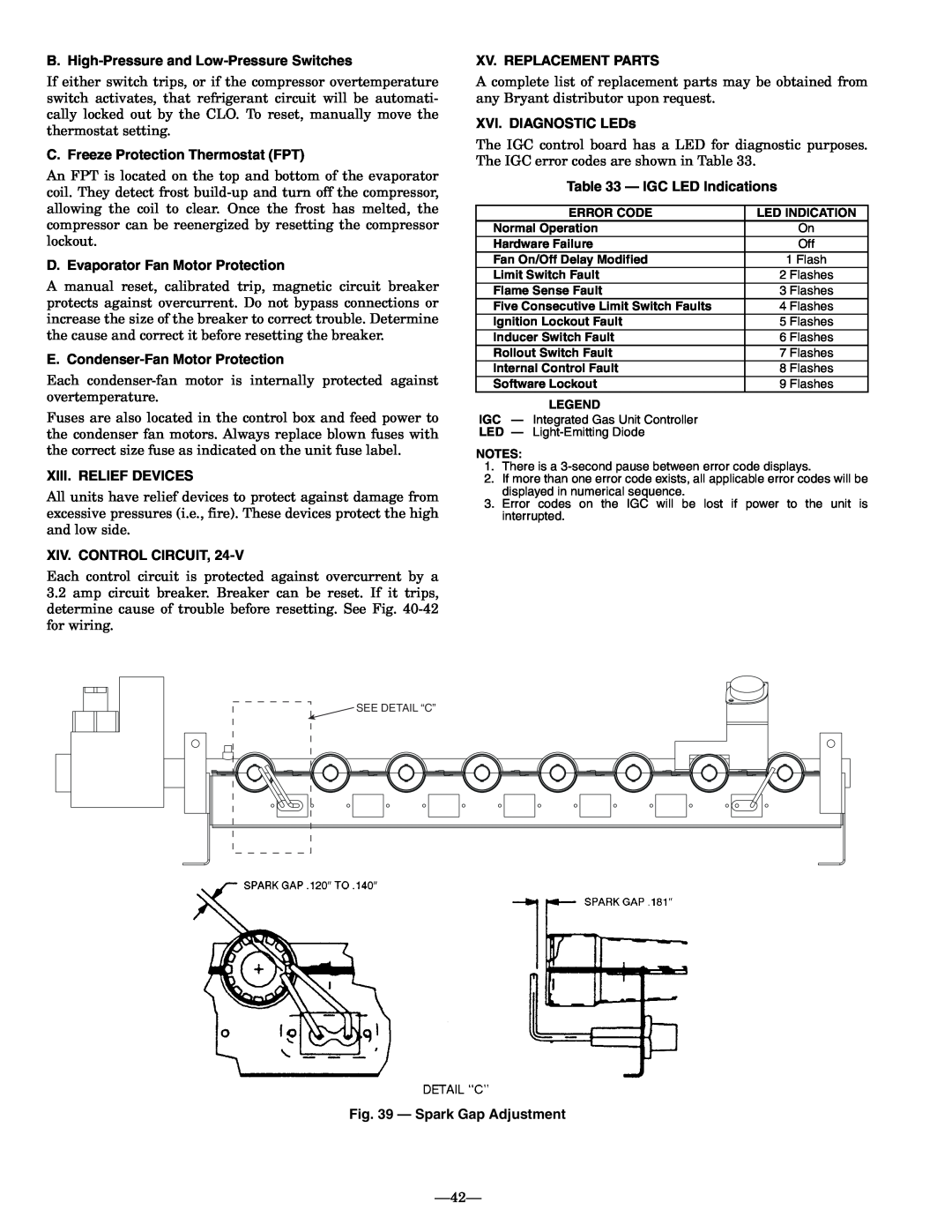 Bryant 581A B. High-Pressureand Low-PressureSwitches, C. Freeze Protection Thermostat FPT, Xiii. Relief Devices 