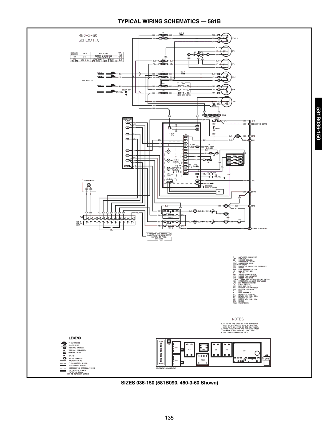 Bryant 581A/B manual Typical Wiring Schematics 581B, Sizes 036-150 581B090, 460-3-60 Shown 