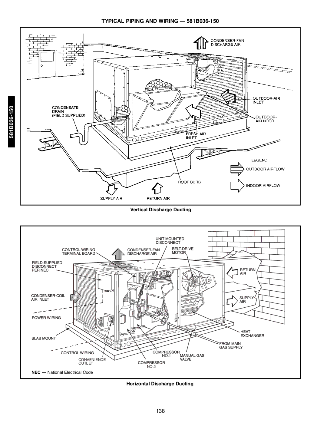 Bryant 581A/B manual Typical Piping and Wiring 581B036-150, Vertical Discharge Ducting 