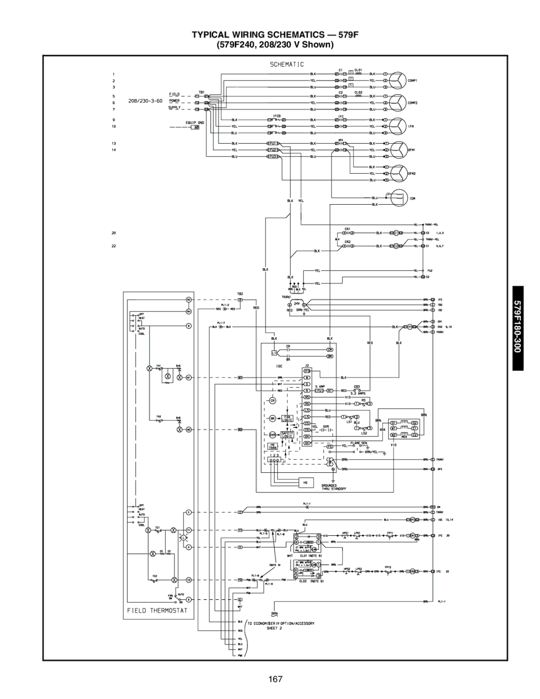 Bryant 581A/B manual Typical Wiring Schematics 579F, 579F240, 208/230 V Shown, 167 