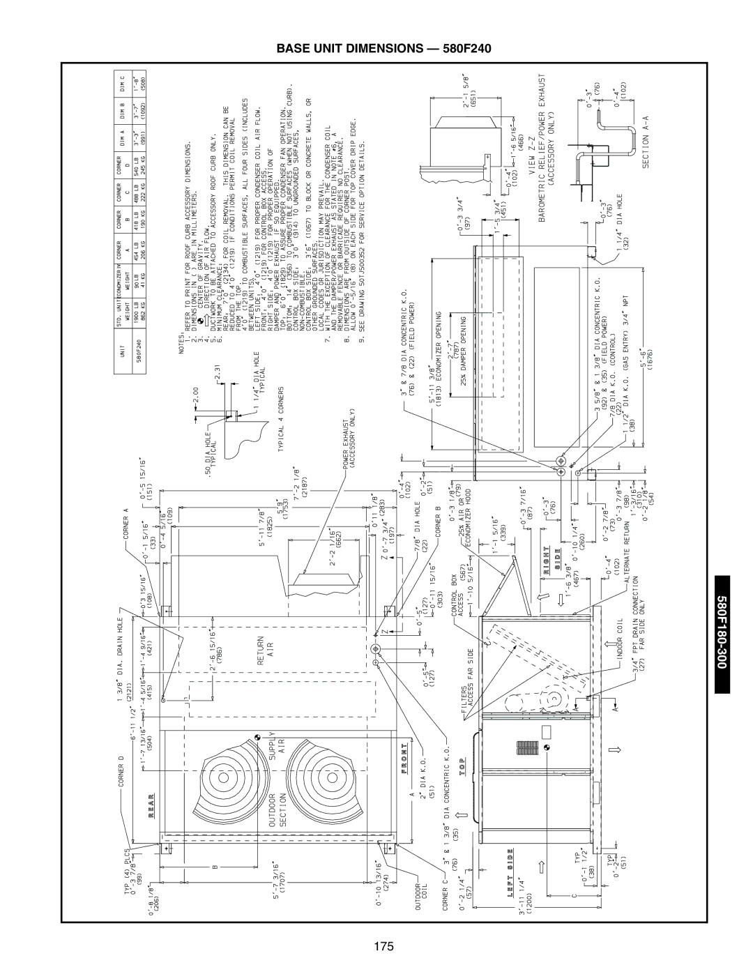 Bryant 581A/B manual Base Unit Dimensions 580F240 