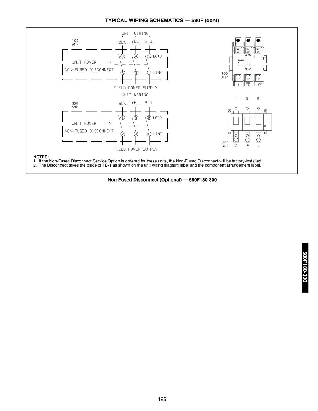 Bryant 581A/B manual Non-Fused Disconnect Optional 580F180-300 