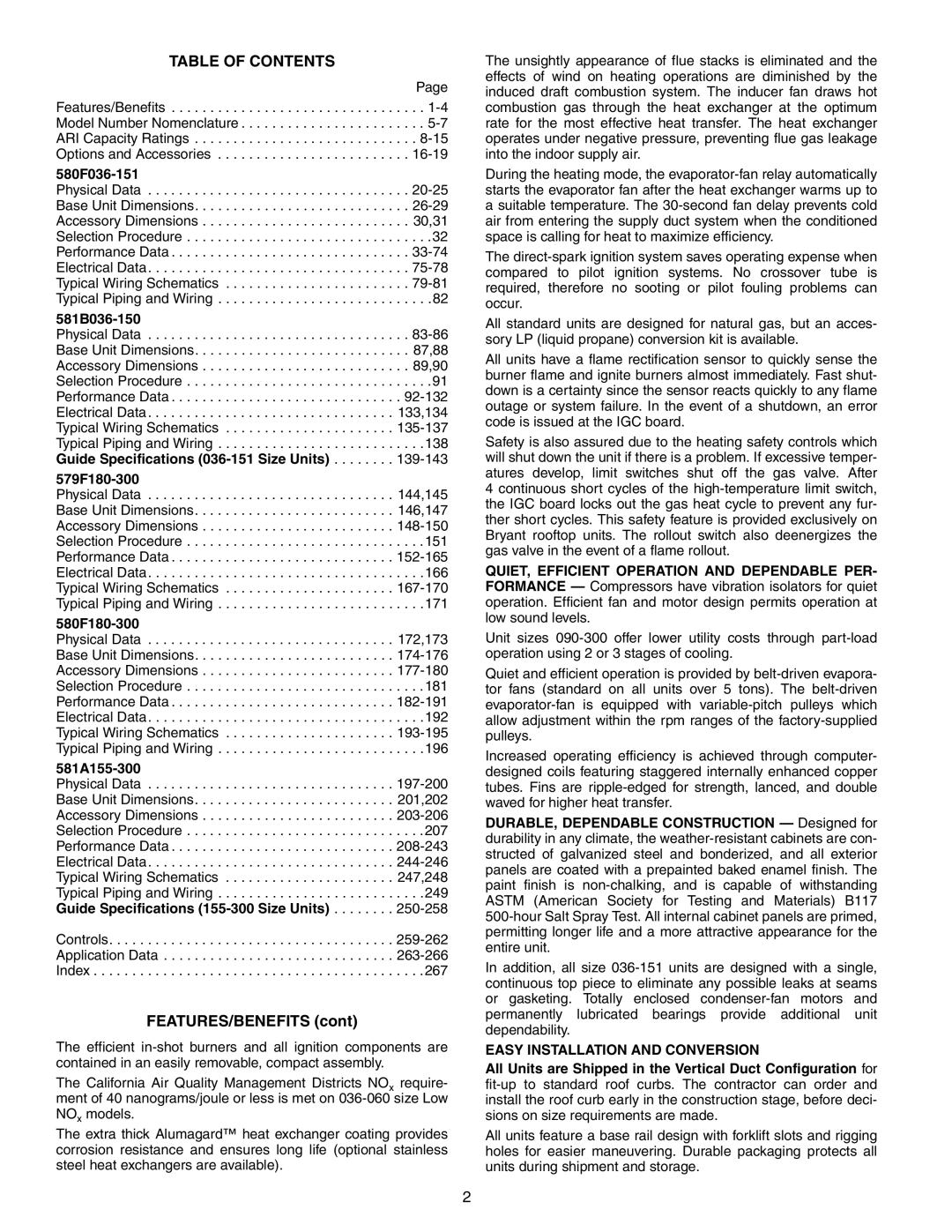 Bryant 581A/B manual Table of Contents 