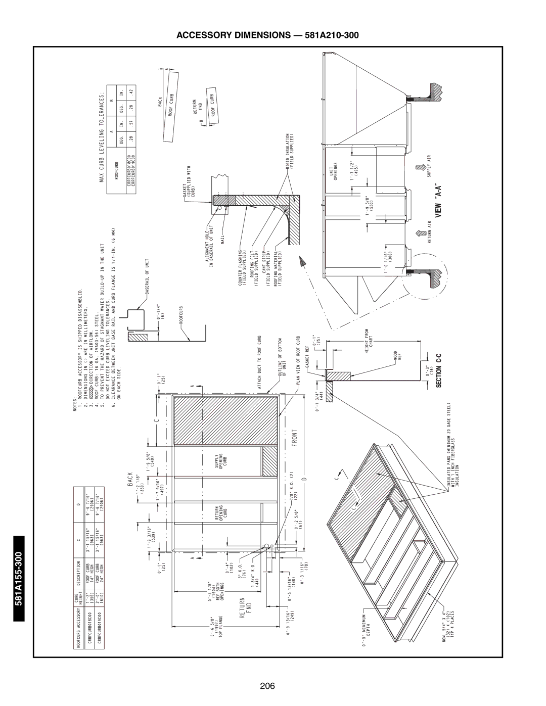 Bryant 581A/B manual Accessory Dimensions 581A210-300, 206 